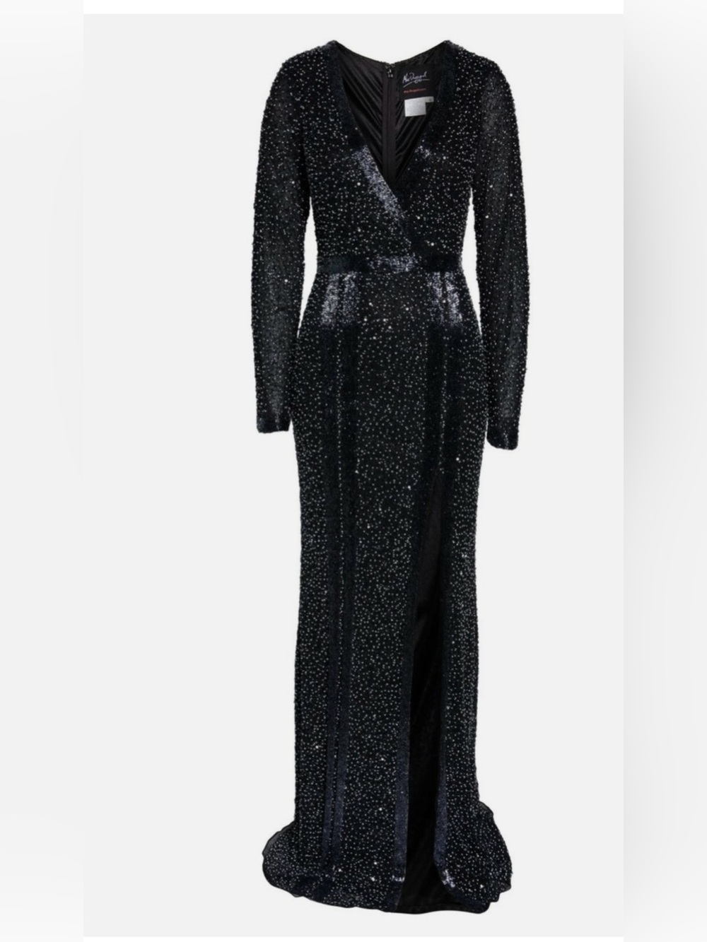 Mac Duggal Black Long-Sleeve Sequin Gown